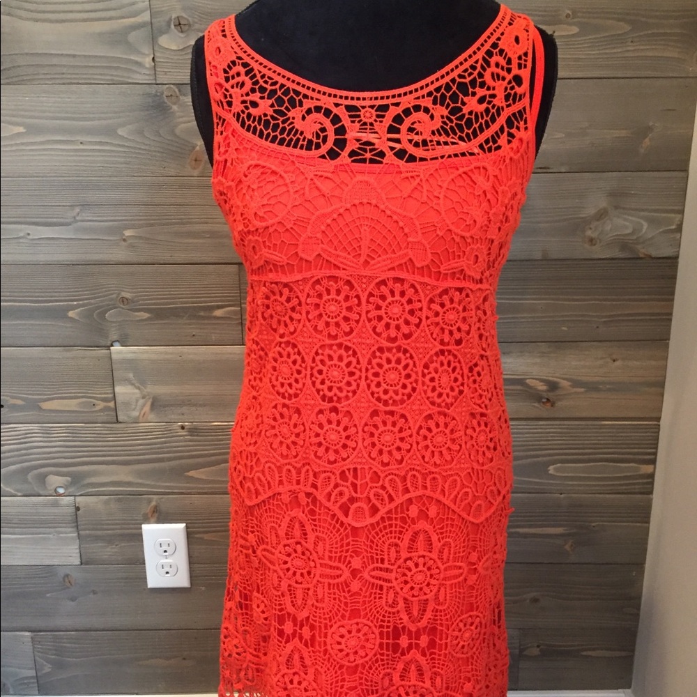 Deep Orange Crocheted Dress